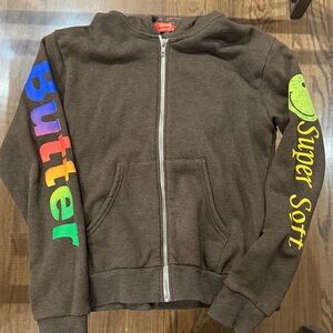 Butter Kids Hoodie - Dark Brown with Rainbow and Neon Accents